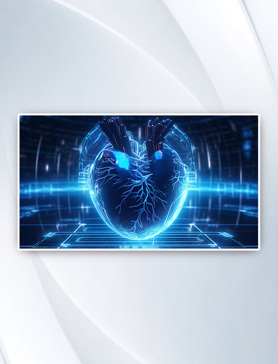 蓝色科技线条心脏器官背景