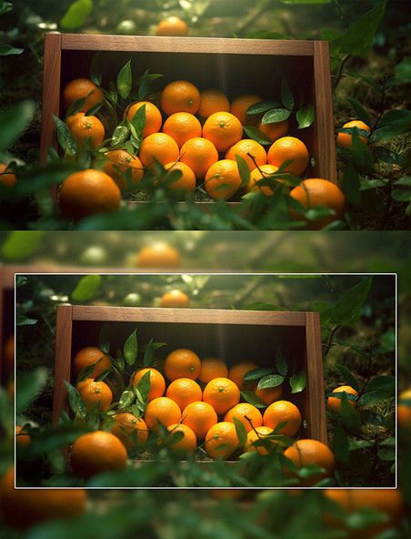 果园木框里的水果橙子