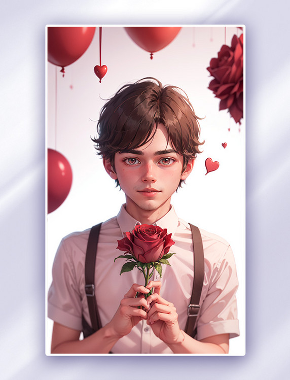 手绘520七夕情人节玫瑰花求婚浪漫插画