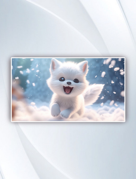 白色狐狸在雪地里奔跑插画