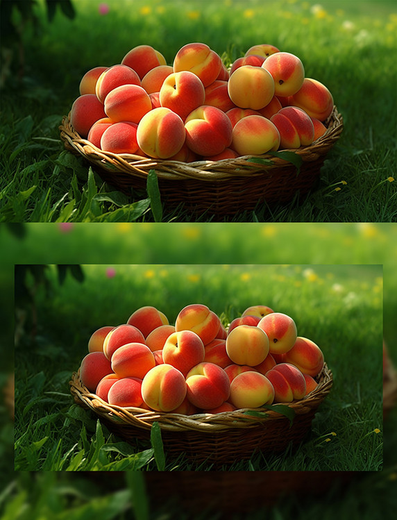 草坪上新鲜水果桃子果实