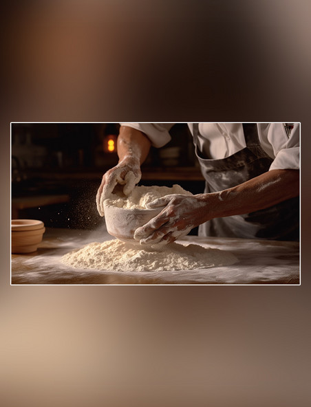面粉面包摄影图超级清晰面食蛋糕师在揉面