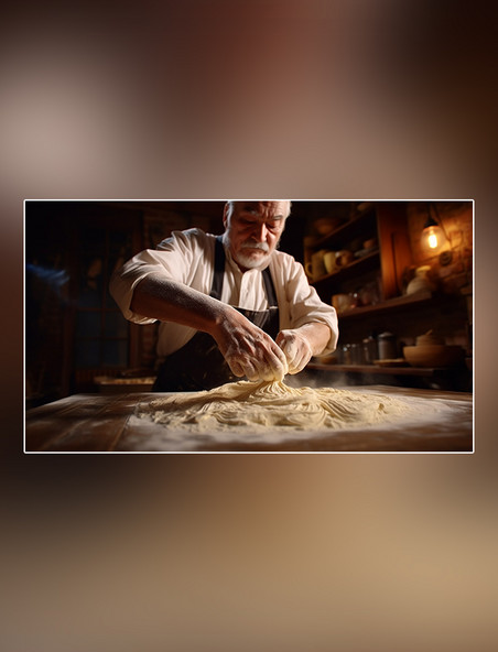 面包摄影图超级清晰面食蛋糕师在揉面面粉