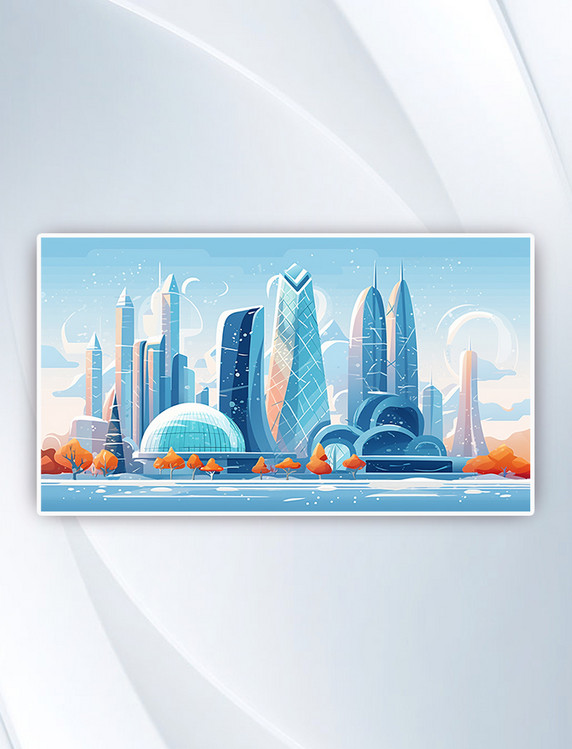 哈尔滨冰雪大世界卡通扁平风插画城市地标建筑