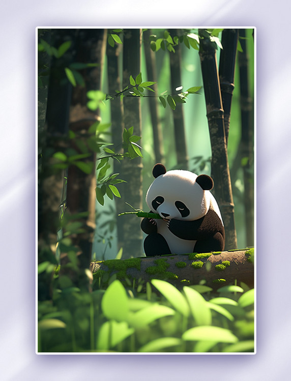 可爱大熊猫动物国宝吃竹子插画