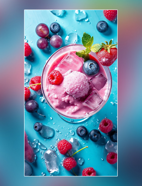 冰淇淋雪盖奶昔饮料水果冰块桃子樱桃草莓葡萄水果糖梦幻般的产品摄影