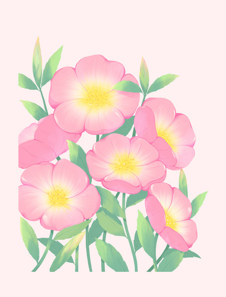 春季春天粉色花朵植物花草叶子装饰卡通手绘花卉元素