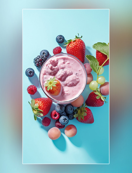 产品摄影一杯冰淇淋和雪盖奶昔饮料水果冰块桃子樱桃草莓葡萄水果糖