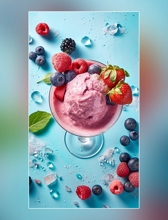 一杯冰淇淋和雪盖奶昔饮料水果冰块桃子樱桃草莓葡萄产品摄影