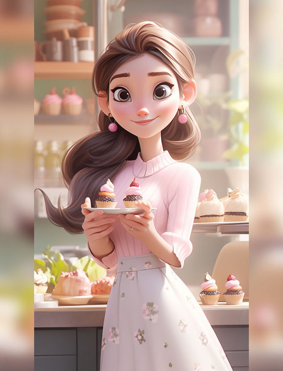 蛋糕午后甜点公主卡通马卡龙IP人物美女