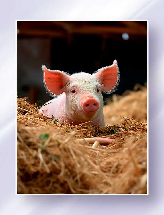 农场里的草堆上趴着一头小猪家禽动物摄影畜牧业