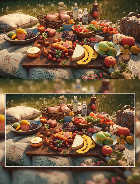 野餐美食水果苹果葡萄饮料