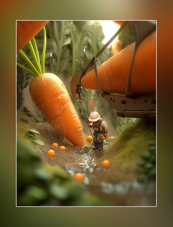 胡萝卜蔬菜帝国微距摄影蔬菜迷你两名工3d渲染