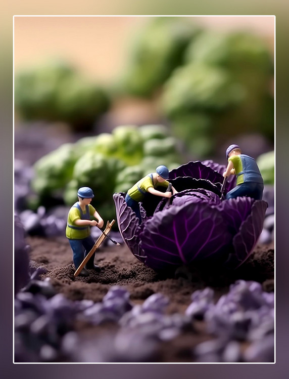 蔬菜帝国微距摄影蔬菜迷你两名工紫甘蓝3d渲染
