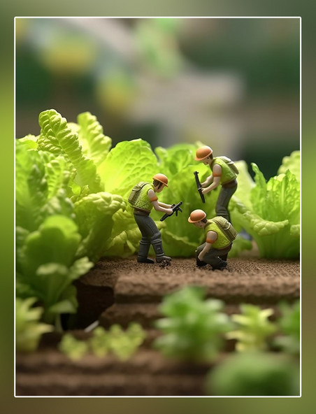 生菜蔬菜帝国微距摄影蔬菜迷你两名工3d渲染