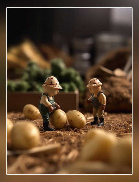 土豆蔬菜帝国微距摄影蔬菜迷你两名工3d渲染