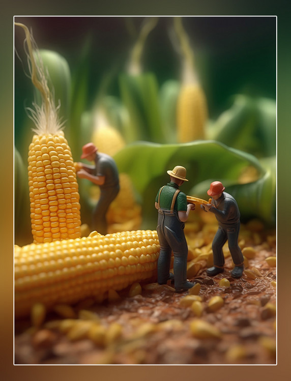 微距摄影蔬菜迷你两名工玉米3d渲染蔬菜帝国
