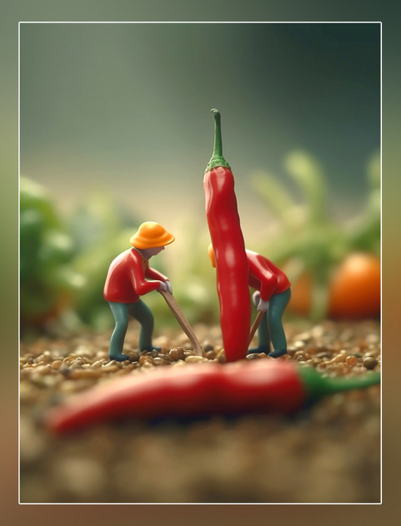 红色辣椒蔬菜帝国微距摄影蔬菜迷你两名工3d渲染