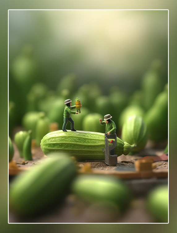 蔬菜帝国微距摄影蔬菜迷你两名工西葫芦3d渲染