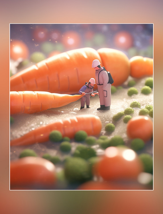 蔬菜帝国胡萝卜微距摄影蔬菜迷你两名工3d渲染