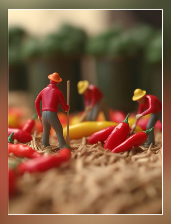 蔬菜帝国微距摄影蔬菜迷你两名工红色辣椒3d渲染