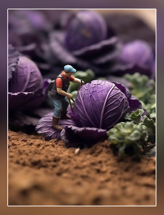 紫甘蓝蔬菜帝国微距摄影蔬菜迷你两名工3d渲染
