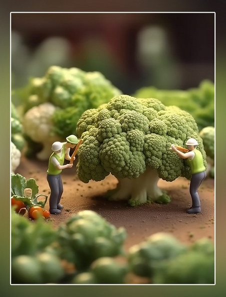 蔬菜帝国微距摄影蔬菜迷你两名工花椰菜3d渲染