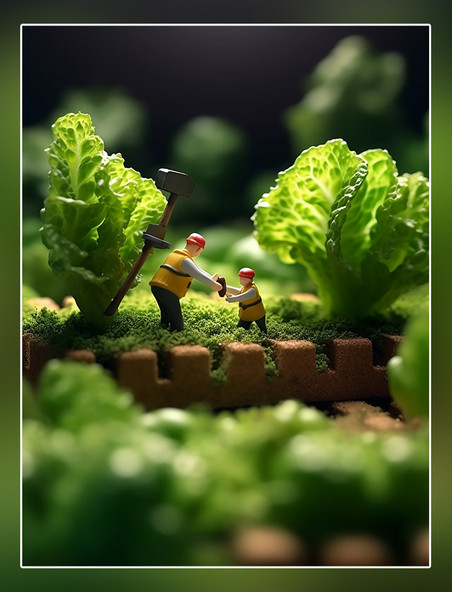 蔬菜帝国微距摄影蔬菜迷你两名工生菜3d渲染