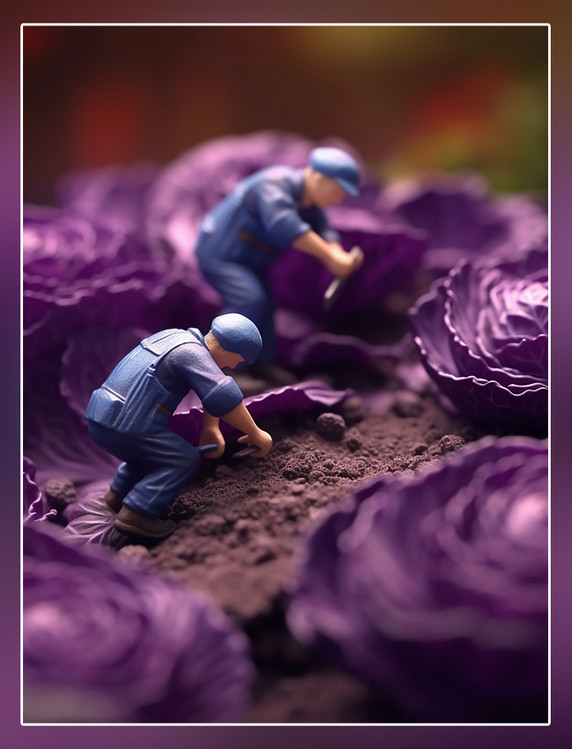 微距摄影蔬菜迷你两名工紫甘蓝3d渲染蔬菜帝国