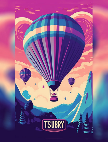 土耳其热气球扁平矢量海报插画