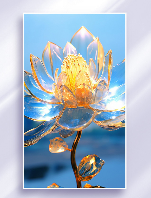 琉璃玻璃金色透明水晶莲花荷花3