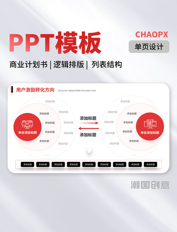 单页PPT模板红黑色商业计划书逻辑排版列表结构
