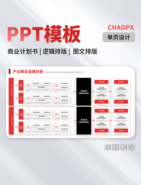 PPT模板单页红黑色商业计划书逻辑排版图文排版结构流程