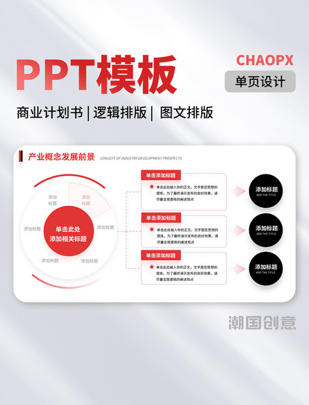 PPT模板商业计划书逻辑排版图文排版红黑色单页结构流程