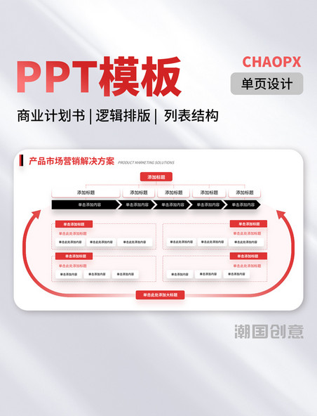 PPT模板红黑色单页商业计划书逻辑排版列表结构结构流程