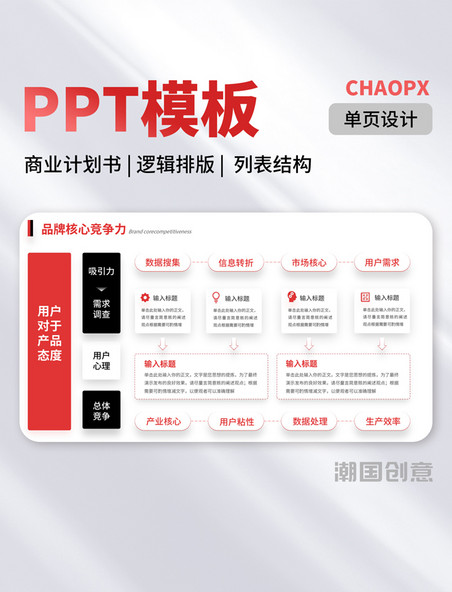红黑PPT模板单页商业计划书结构流程数据排序列表结构