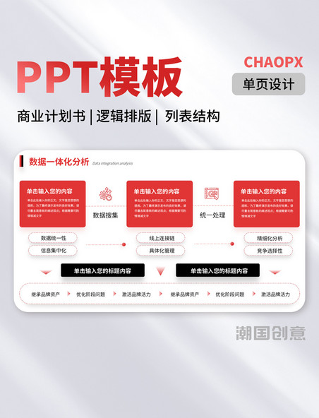 PPT模板单页商业计划书逻辑排版列表结构红黑色