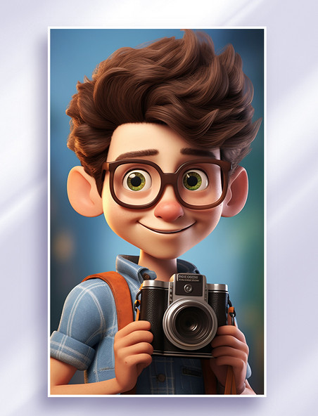 3D可爱风皮克斯风格人物肖像头像摄影师摄像师拍照男性男孩1