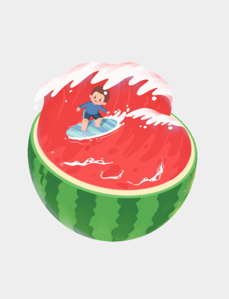 卡通夏天夏季西瓜冲浪清凉水果动图gif