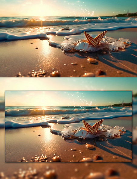 海边海浪水浪海星贝壳