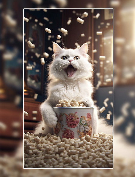 猫咪猫粮猫食摄影图 