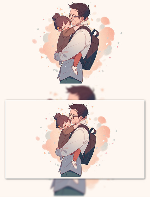 父亲节爸爸怀抱女儿插画