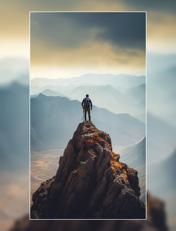 站在高峰上的攀登者