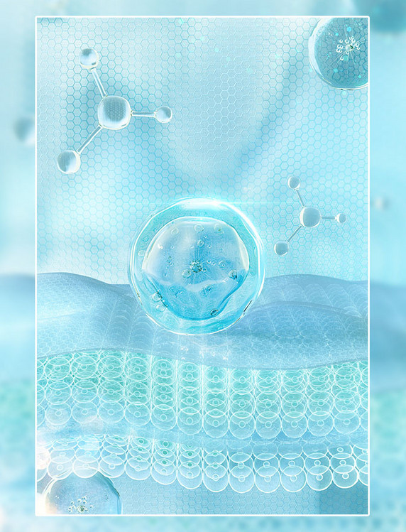 电商3D立体细胞气泡美妆海报美妆美业分子背景