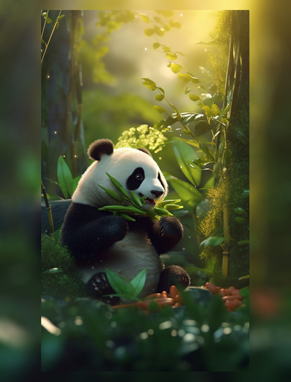 大熊猫竹林吃竹子