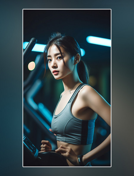健身房亚洲女生在健身摄影图超级清晰