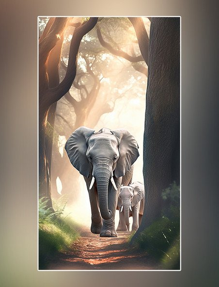 森林背景树林摄影图野生动物大象在森林里面行走特写大象动物