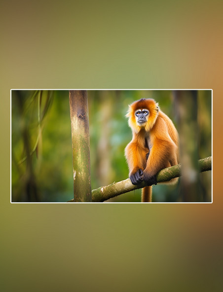 森林背景树林摄影图野生动物滇金丝猴在森林里面行走特写滇金丝猴动物