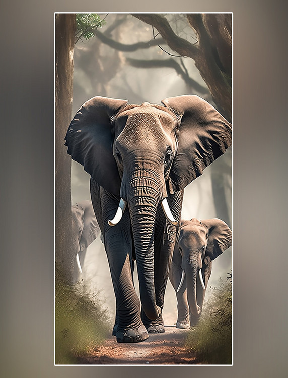野生动物大象在森林里面行走特写大象动物森林背景树林摄影图