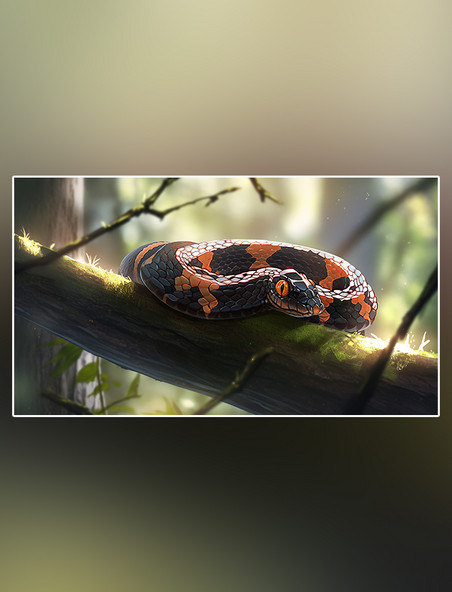 野生动物蛇在树上特写蛇动物森林背景树林摄影图